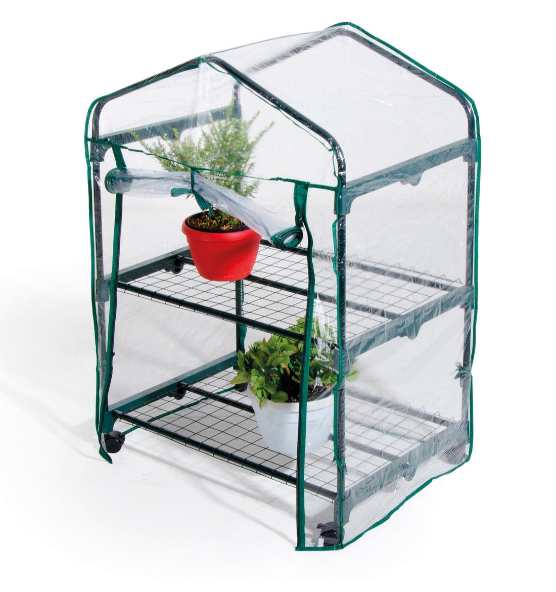 RECTANGULAR GREENHOUSE 2 SHELVES WITH WHEELS 69X49XH98 CM, CANVAS INCLUDED