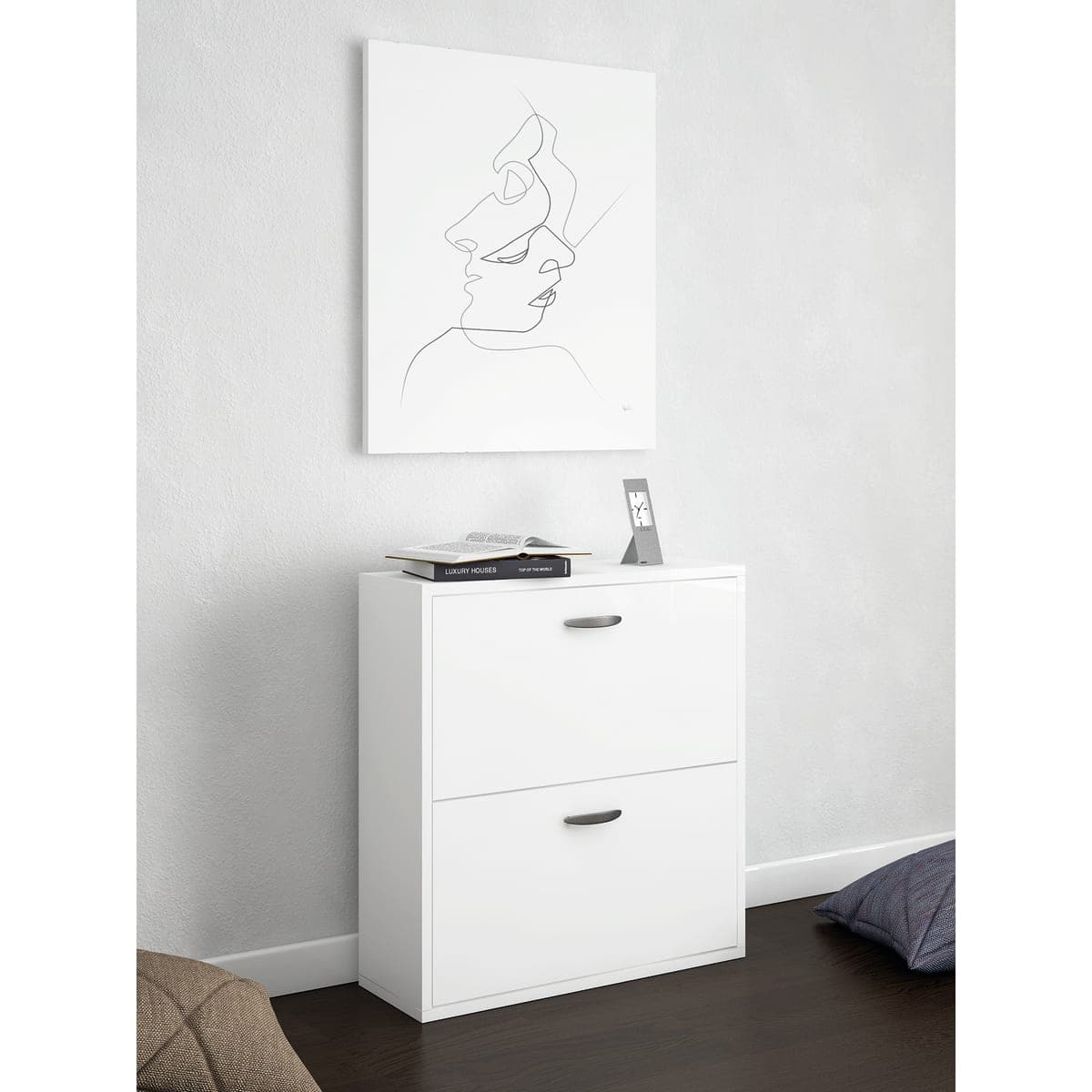 DOUBLE SHOE CUPBOARD 2 DOORS W/FEET - WHITE 73X25X80 - best price from Maltashopper.com BR440002752