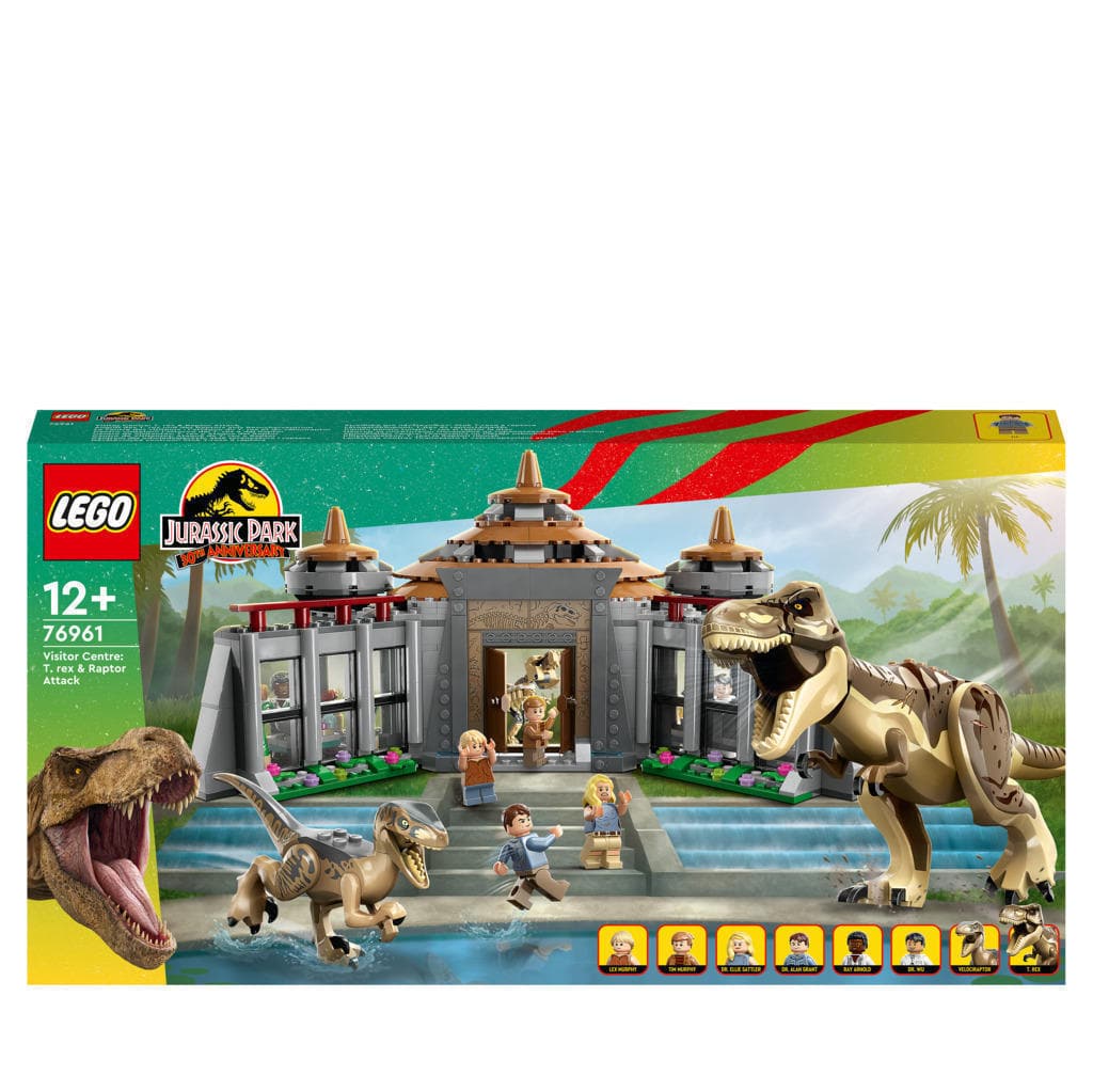 LEGO Jurassic Park Visitor Center: T. rex & Raptor Attack Buildable Dinosaur Toy Including a Dino Skeleton Figure, 6 Minifigures and More