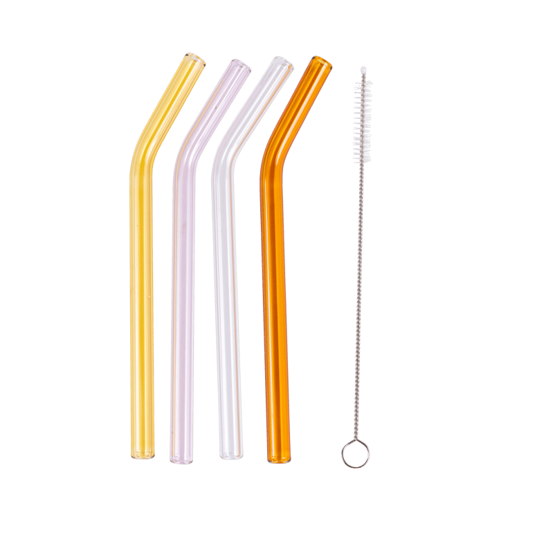 Casa COLOR MIX Straws set of 4 with cleaning brush orange, yellow, transparent, pink, L 14 cm