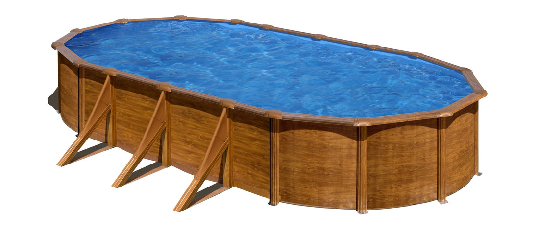 OVAL POOL WITH WOODEN DECORATION 730X375 H 120 WITH SAND FILTER