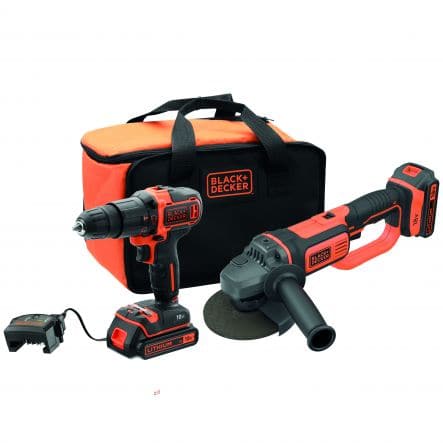 BLACK AND DECKER 18V IMPACT DRILL/DRIVER+18V ANGLE GRINDER IN SOFTBAG