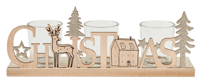 Casa CHRISTMAS Set of 3 partylights on golden plate, natural, H 10,5 x W 29 x D 7 cm