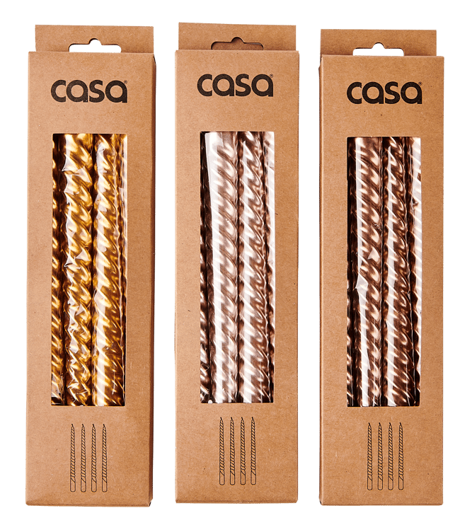 Casa TWIST Candle set of 4 3 colors golden, bronze, pink H 25 cm - Ø 2,1 cm