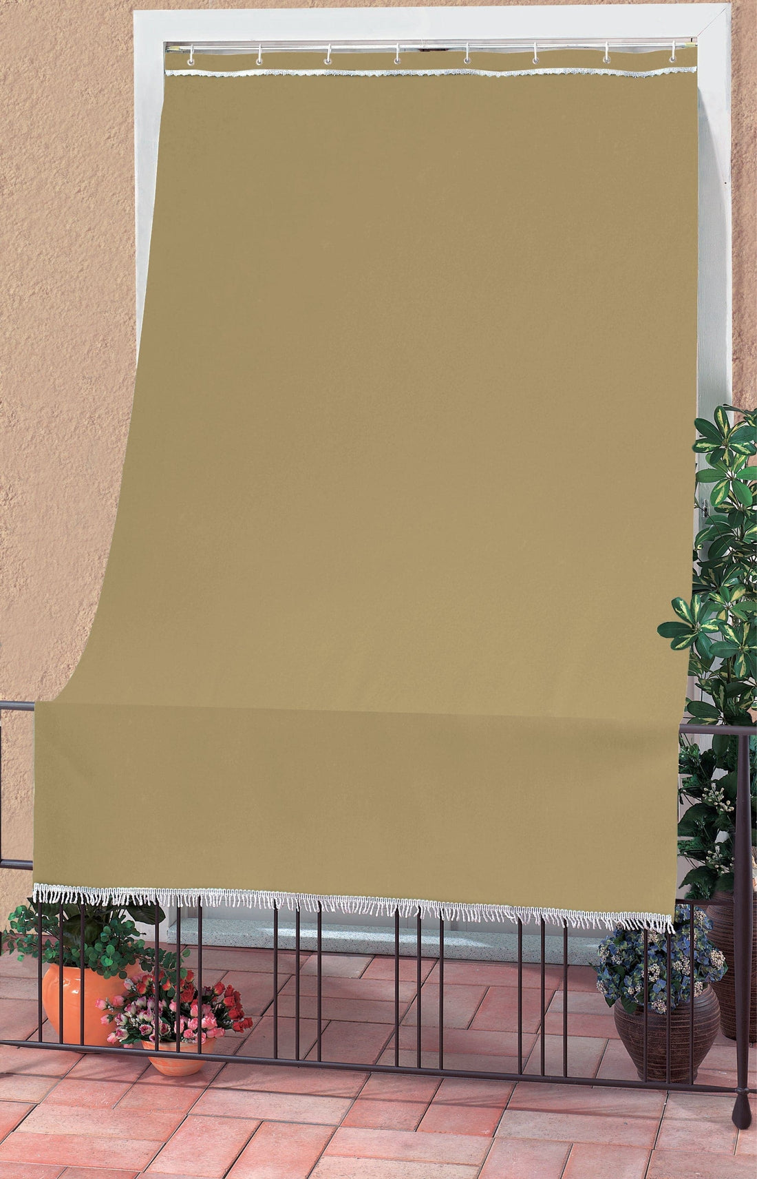CARIBBEAN BALCONY AWNING 140X250 BEIGE W/GROMMETS AND HOOKS
