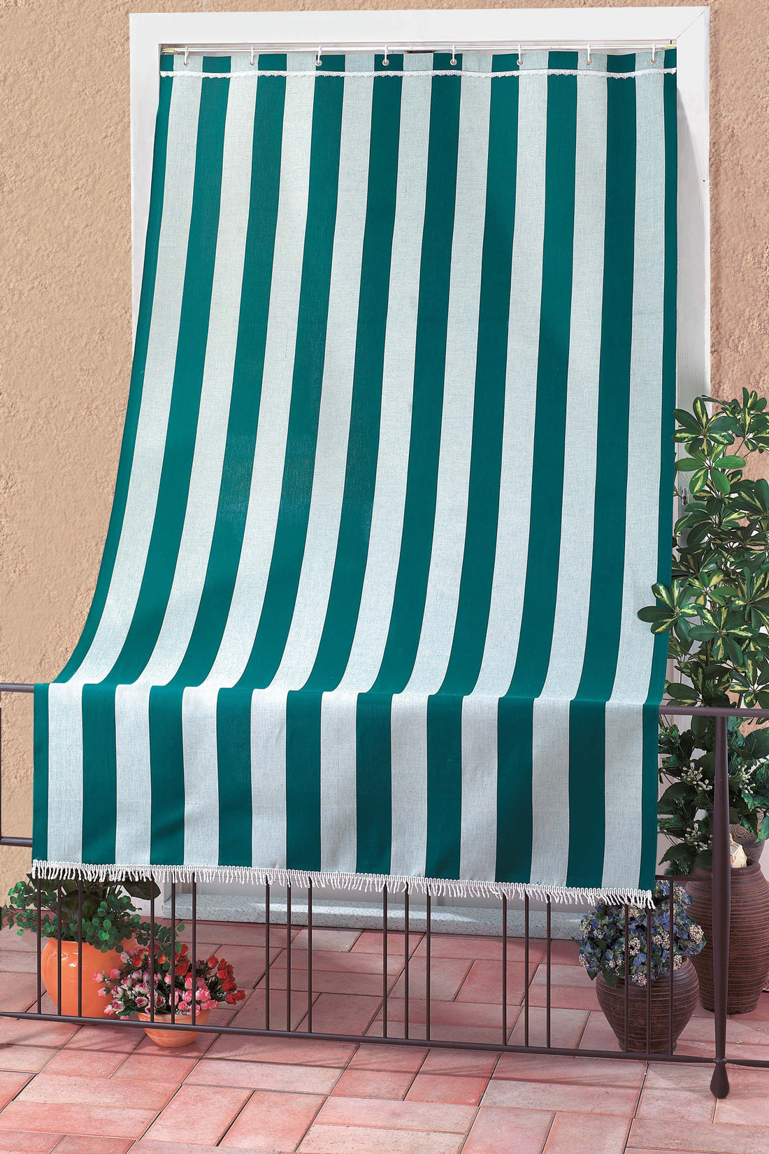 CARIBBEAN BALCONY AWNING 140X250 R/GREEN W/GLOOPS AND HOOKS