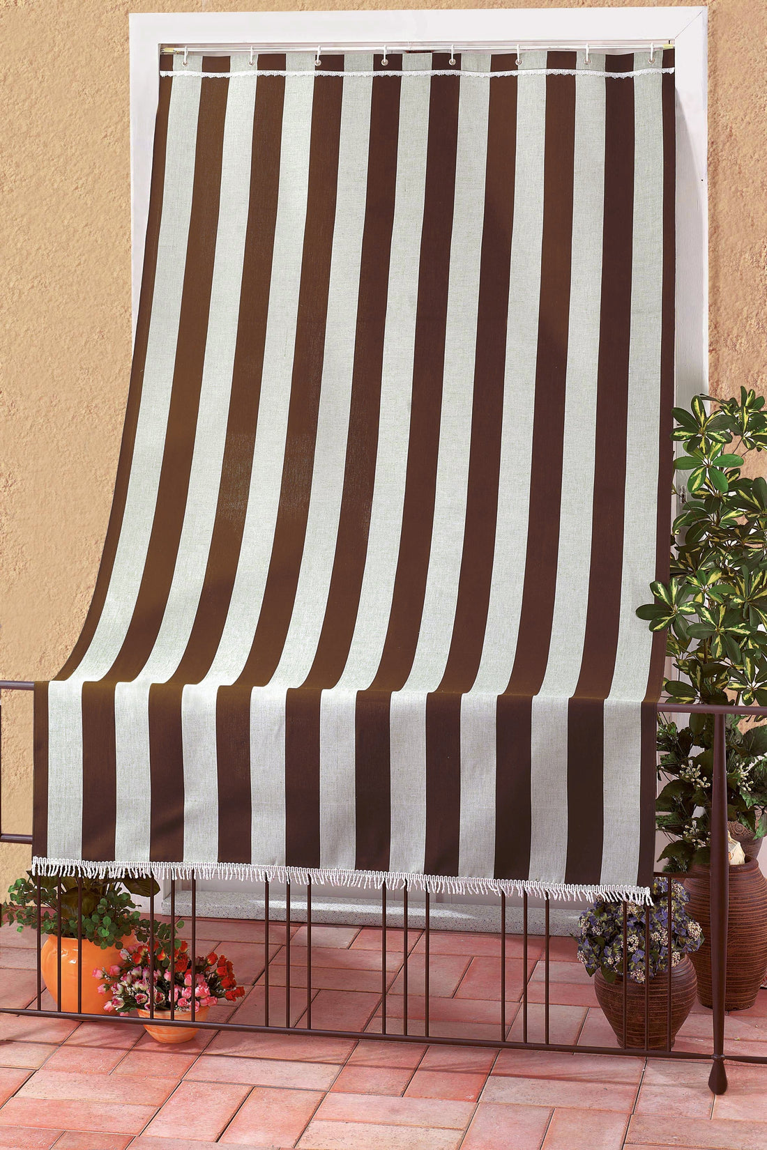 CARIBBEAN BALCONY AWNING 140X250 R/BROWN W/GROMMETS AND HOOKS