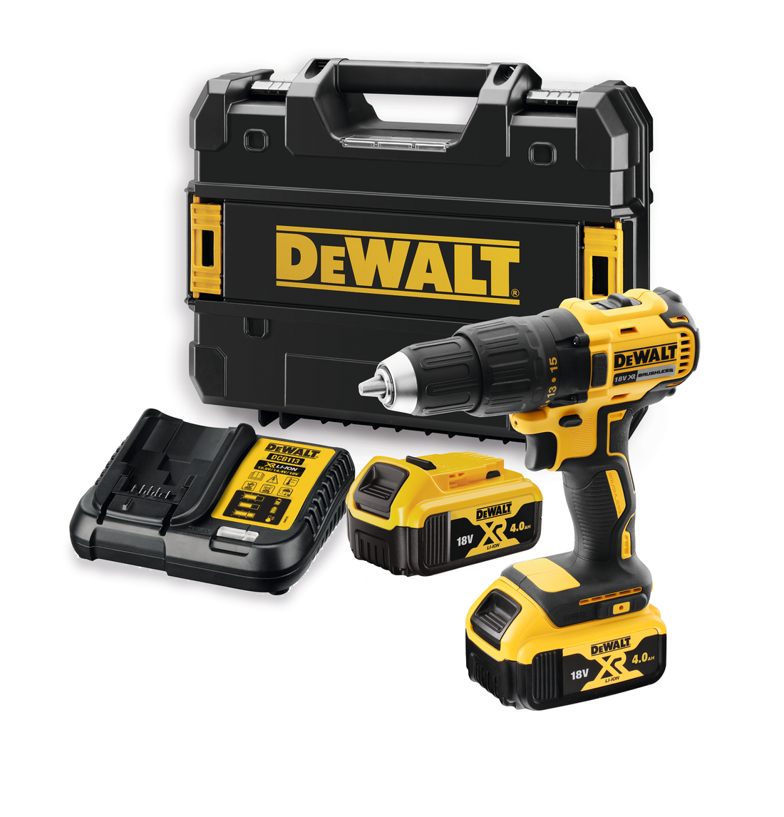 POWER DRILL DEWALT BRUSHLESS WITH 2 BATTERIES 4AH WITH 30-PIECE SET
