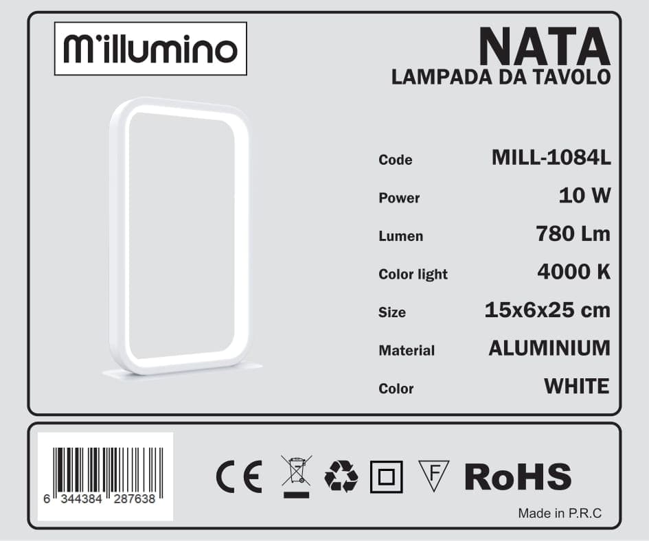 TABLE LAMP NATA ALUMINIUM WHITE H25CM LED 8W NATURAL LIGHT