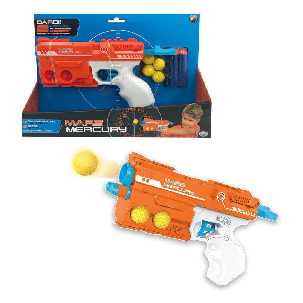 Mars Mercury Pistol Sparadardi And Balls Cm. 24.8*4.4*13.80 Spring Loaded 4 Balls And 5 Darts Included