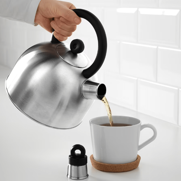 Ikea VATTENTÄT Whistling kettle, stainless steel/black,2l , 2 l