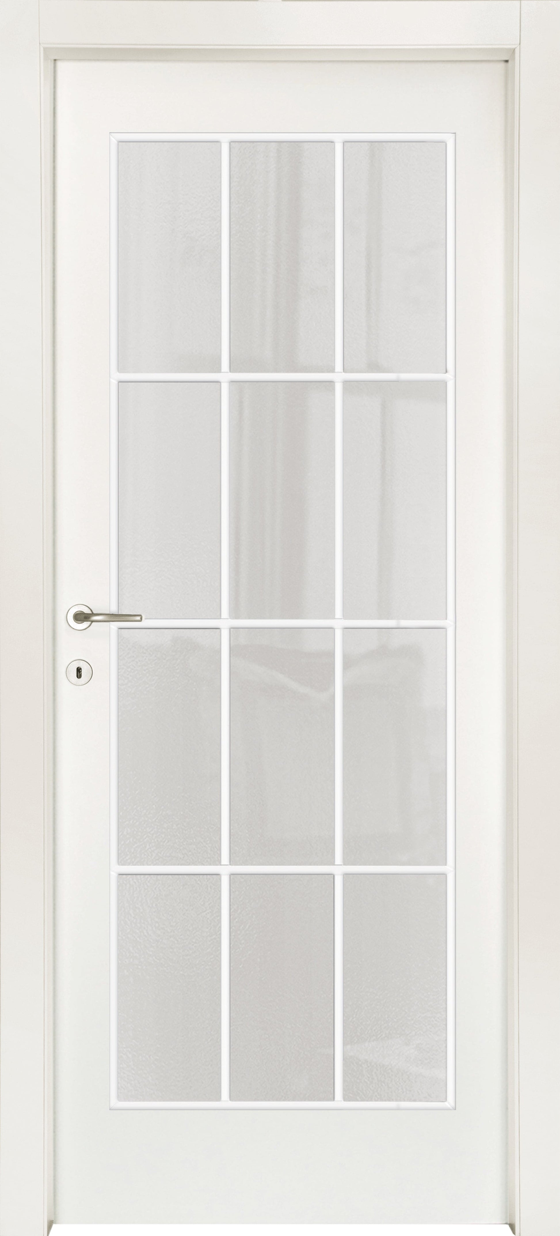 STRAUSS DOOR 60 X 210 LEFT MILK GLASS WITH WHITE MUNTIN BAR