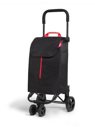 TWIN PUSH & PULL SHOPPING TROLLEY WITH BAG 4 WHEELS BLACK
