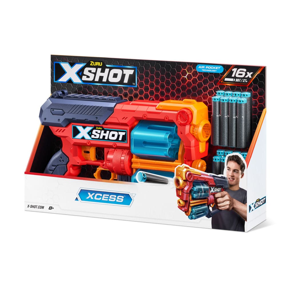 X Shot Excel Xcess With Automatic 6 Shot Double Drum And 16 Darts