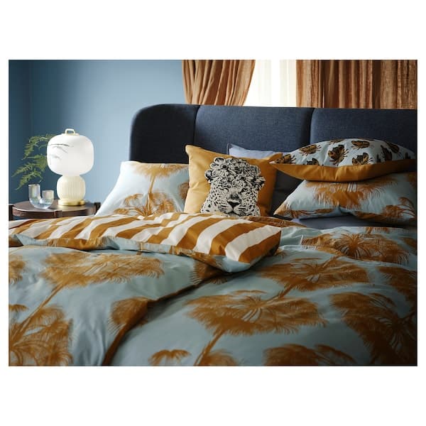 ÄNGLATRUMPET - Duvet cover and 2 pillowcases, light blue/yellow-brown , - best price from Maltashopper.com 80541042