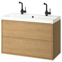ÄNGSJÖN / BACKSJÖN wash-stnd w drawers/wash-basin/taps, oak effect, 100x48x69 cm
