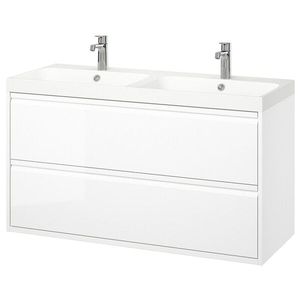 Ikea ÄNGSJÖN / BACKSJÖN - Washbasin/drawer/blender cabinet, glossy white,120x48x69 cm