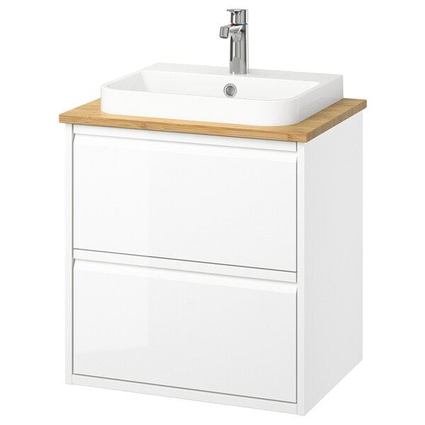Ikea ÄNGSJÖN / BACKSJÖN - Washbasin/drawer/misc cabinet, gloss white/amber,62x49x71 cm