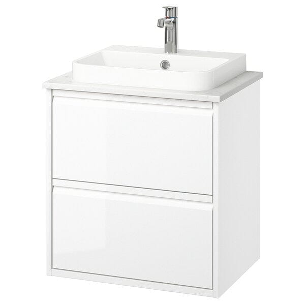 Ikea ÄNGSJÖN / BACKSJÖN - Washbasin/drawer unit/misc, glossy white/marble white effect,62x49x71 cm