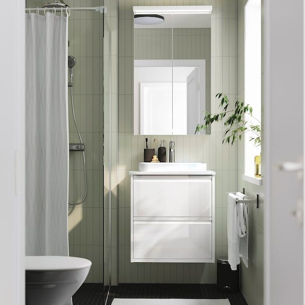 Ikea ÄNGSJÖN / BACKSJÖN - Washbasin/drawer unit/misc, glossy white/marble white effect,62x49x71 cm