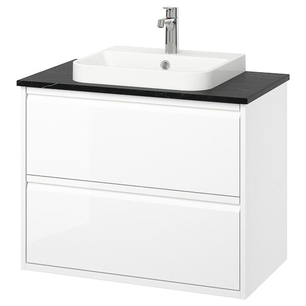 Ikea ÄNGSJÖN / BACKSJÖN - Washbasin/drawer unit/misc, glossy white/black marble effect,82x49x71 cm
