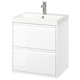 ÄNGSJÖN / BACKSJÖN wash-stnd w drawers/wash-basin/tap, high-gloss white, 60x48x69 cm