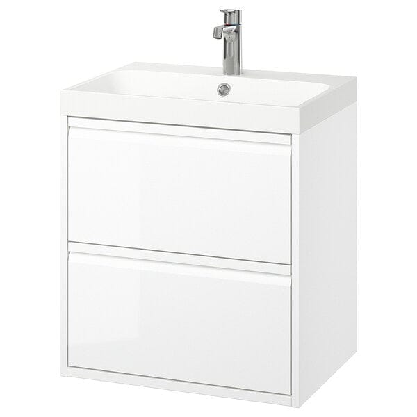 Ikea ÄNGSJÖN / BACKSJÖN - Washbasin/drawer unit/misc, glossy white,60x48x69 cm