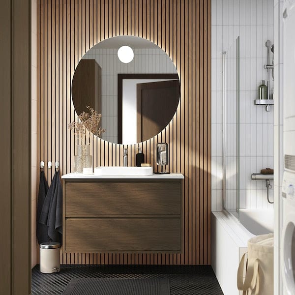 Ikea ÄNGSJÖN / BACKSJÖN - Washbasin/drawer unit/misc, oak-effect brown/marble-effect white,102x49x71 cm