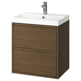 ÄNGSJÖN / BACKSJÖN wash-stnd w drawers/wash-basin/tap, brown oak effect, 60x48x69 cm