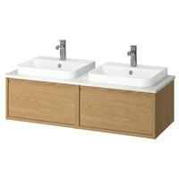 ÄNGSJÖN / BACKSJÖN wash-stand/wash-basins/taps, oak effect/white marble effect, 122x49x41 cm