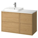 ÄNGSJÖN / BACKSJÖN wash-stand/wash-basin/tap, oak effect/white marble effect, 102x49x71 cm