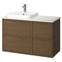 ÄNGSJÖN / BACKSJÖN wash-stand/wash-basin/tap, brown oak effect/white marble effect, 102x49x71 cm