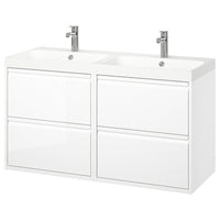 ÄNGSJÖN / BACKSJÖN wash-stand/wash-basin/taps, high-gloss white, 120x49x69 cm