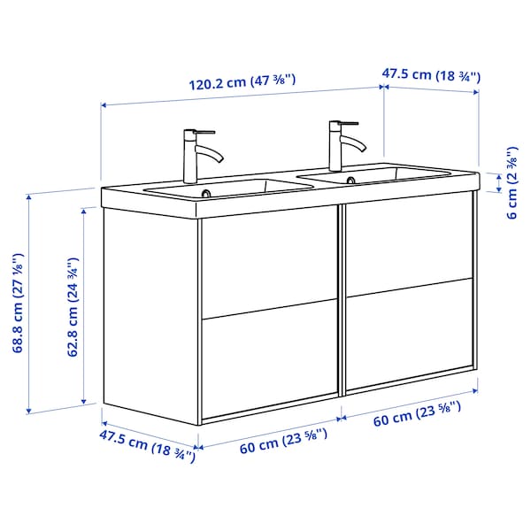 Ikea ÄNGSJÖN / BACKSJÖN - Washbasin/washbasin unit, white high gloss,122x49x69 cm