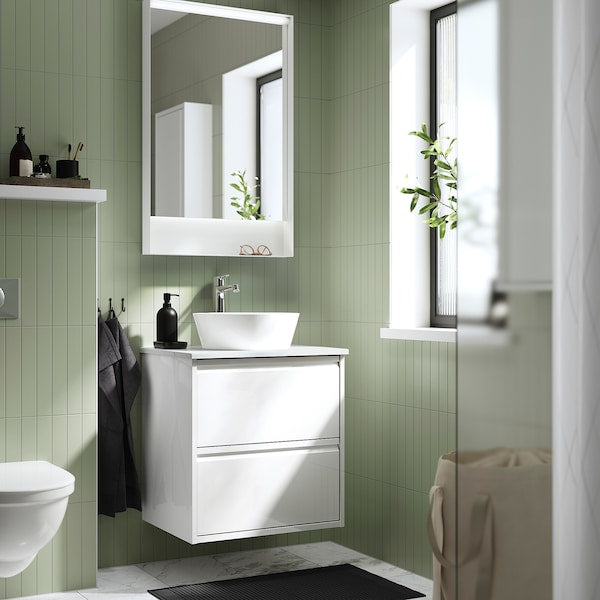 ÄNGSJÖN / KATTEVIK - Washbasin/drawer unit/misc, glossy white/marble white effect,62x49x80 cm - best price from Maltashopper.com 89513959