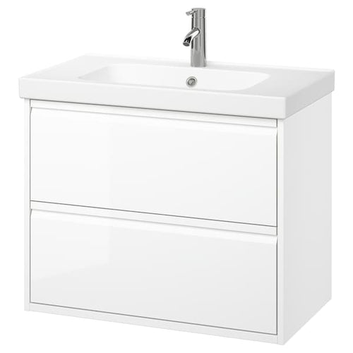 ÄNGSJÖN / ORRSJÖN - Washbasin/drawer/misc cabinet, glossy white,82x49x69 cm