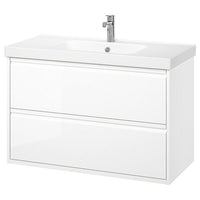 ÄNGSJÖN / ORRSJÖN wash-stnd w drawers/wash-basin/tap, high-gloss white, 102x49x69 cm