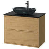 ÄNGSJÖN / OXMYREN wash-stnd w drawers/wash-basin/tap, oak effect/black marble effect, 82x49x77 cm