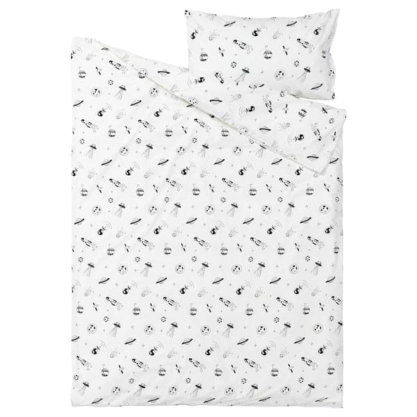 AFTONSPARV - Duvet cover and pillowcase, space white/black, 150x200/50x80 cm - best price from Maltashopper.com 50554031