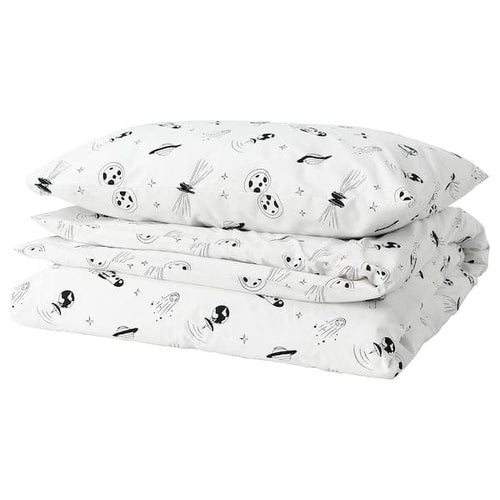 AFTONSPARV - Duvet cover and pillowcase, space white/black, 150x200/50x80 cm