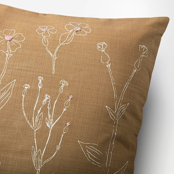 Ikea ÅKERNEJLIKA - Cushion cover, brown embroidery, 50x50 cm
