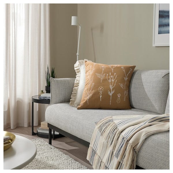 Ikea ÅKERNEJLIKA - Cushion cover, brown embroidery, 50x50 cm