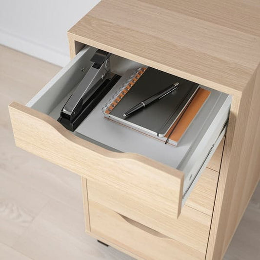 Ikea ALEX - Drawer unit on castors, white stained oak effect/black, 36x76 cm