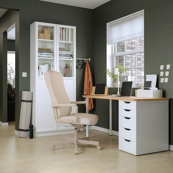 ANFALLARE / ALEX - Desk, bamboo/white, 140x65 cm - best price from Maltashopper.com 59417742