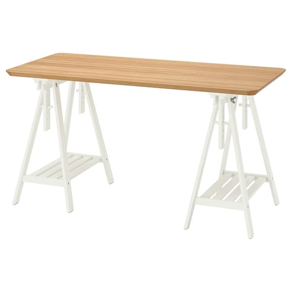 ANFALLARE / MITTBACK - Desk, bamboo white, 140x65 cm - best price from Maltashopper.com 89417731