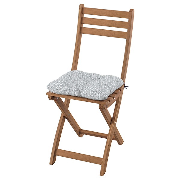 ASKHOLMEN - Garden chair, folding dark brown/Klösan blue