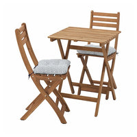 ASKHOLMEN table+2 folding chairs, outdoor, dark brown/Klösan blue, 60x62 cm