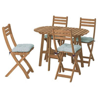 ASKHOLMEN gateleg table+4 chairs, outdoor, foldable dark brown/Klösan blue, 106x36 cm