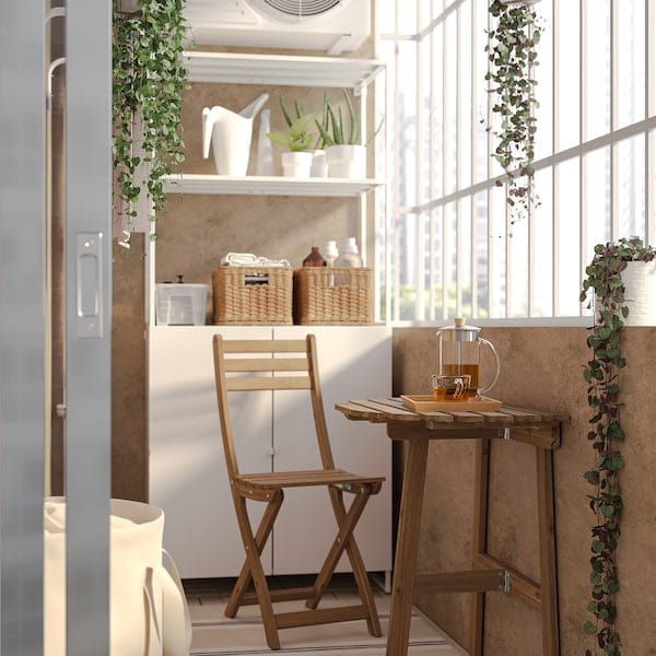 Ikea ASKHOLMEN - Table for wall+1 fold chr, outdoor, dark brown, 70x44 cm