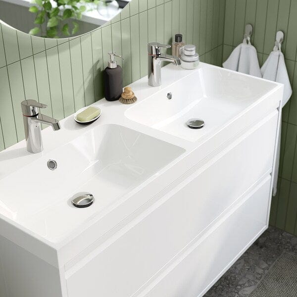Ikea BACKSJÖN - Double washbasin with siphon, white,120x48 cm